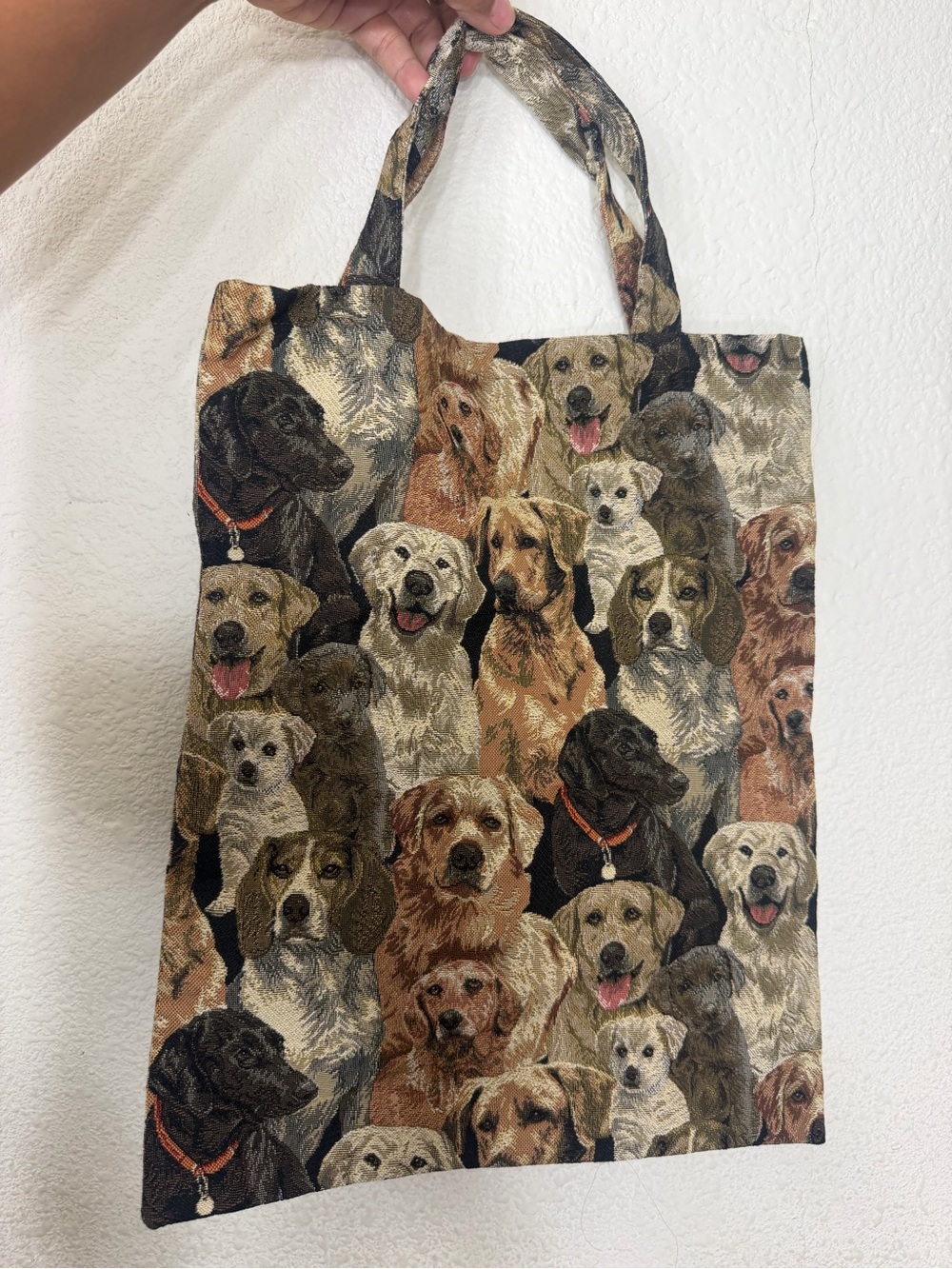 Dog Print Tote Shoulder Bag in Multi-Brown